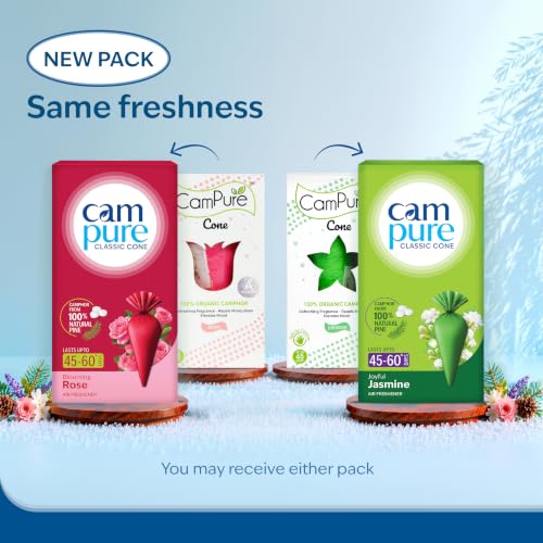 Image of CamPure Camphor Cone (1 Rose + 1 Jasmine) Pack Of 2-100% Organic | Air Freshener For Car, Wardrobe, Office Cabin's, Drawers, Travel Bag & Bathroom