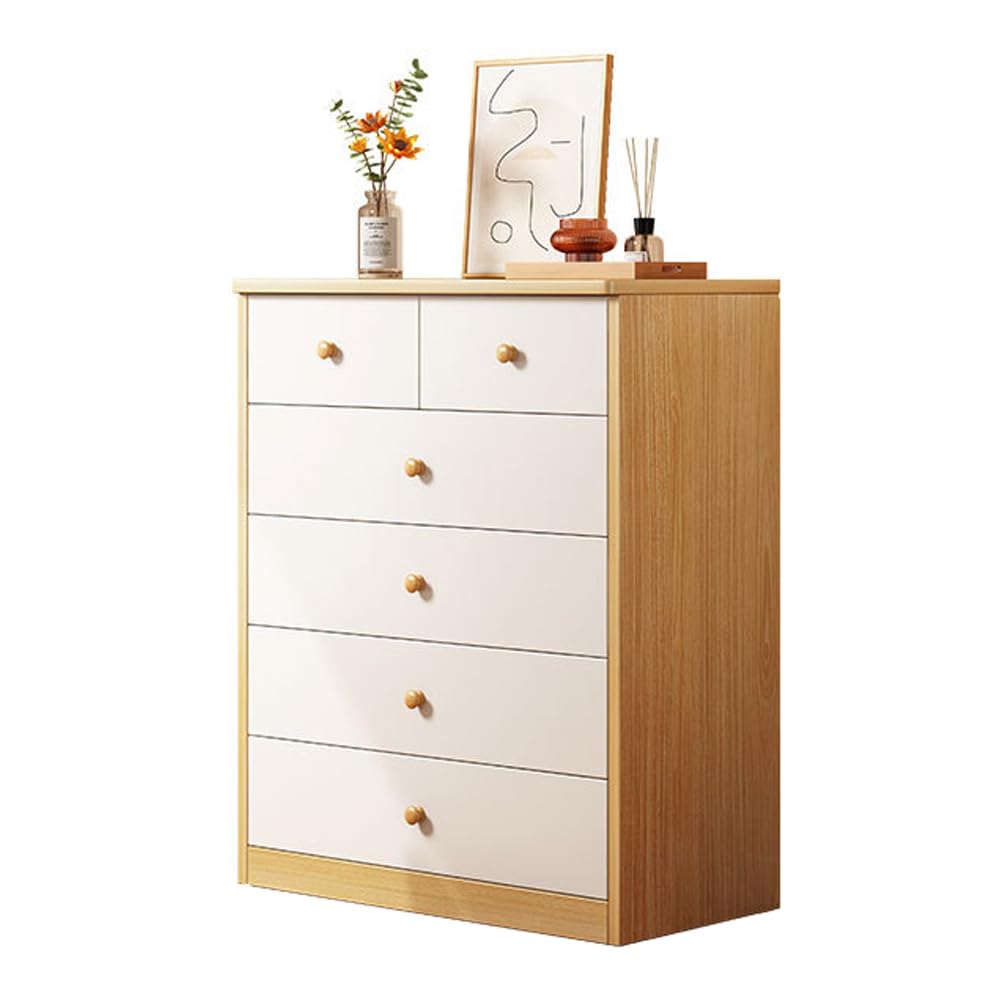 Laneryin Chest of Drawers with 6 Drawers Storage Cabinet White Dresser Unit Cupboard for Clothes Bedroom Living Room 60x32x77cm Home Office