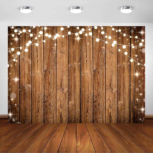 Avezano Fotohintergrund aus braunem Holz, Retro-Stil, Planken-Lichterkette, Fotografie-Hintergrund, Babyparty, Geburtstag, Party, Dekoration,...