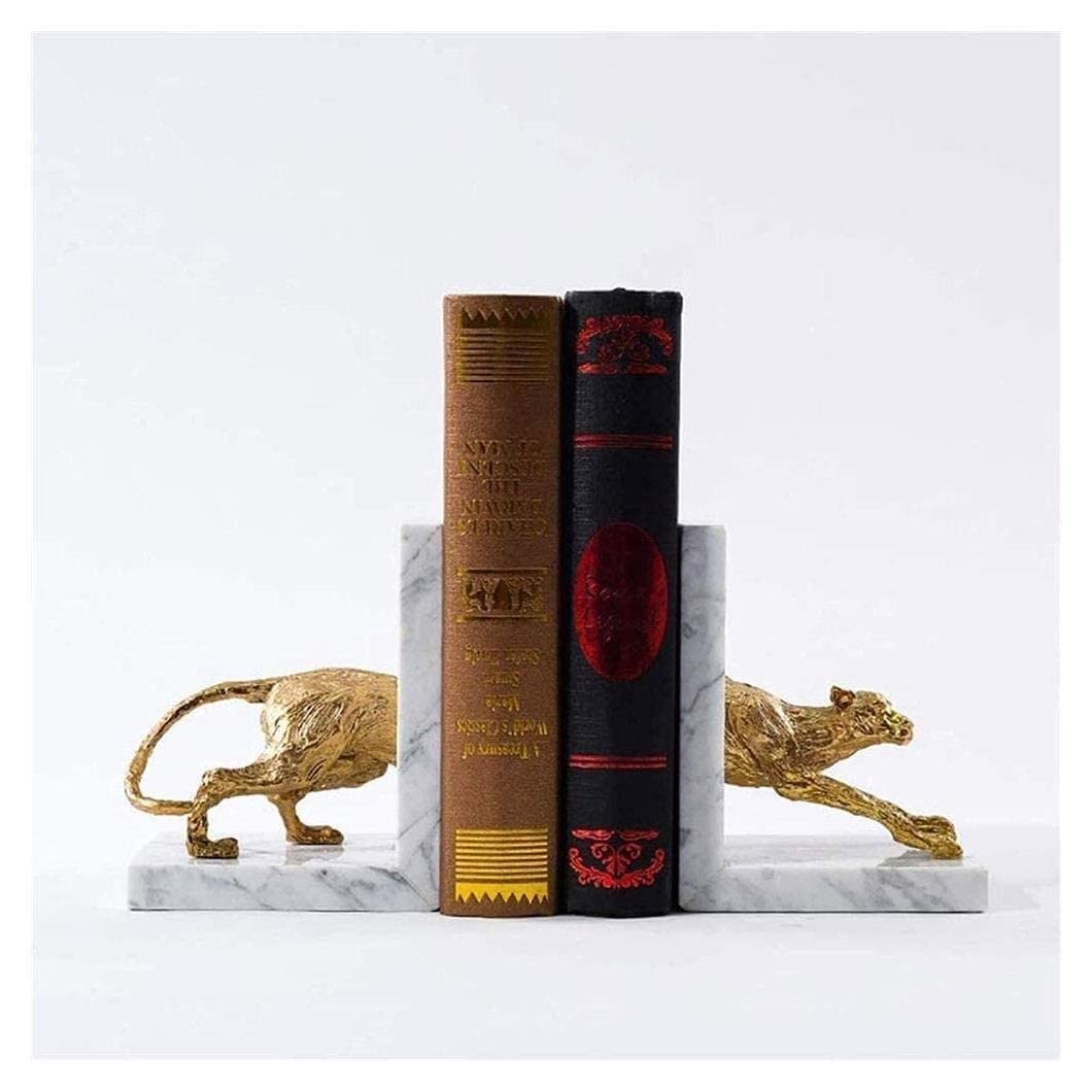 Fermalibri con decorazione a forma di leopardo portafortuna, set di fermalibri in oro, rame, marmo, leopardo, decorazione creativa in rame