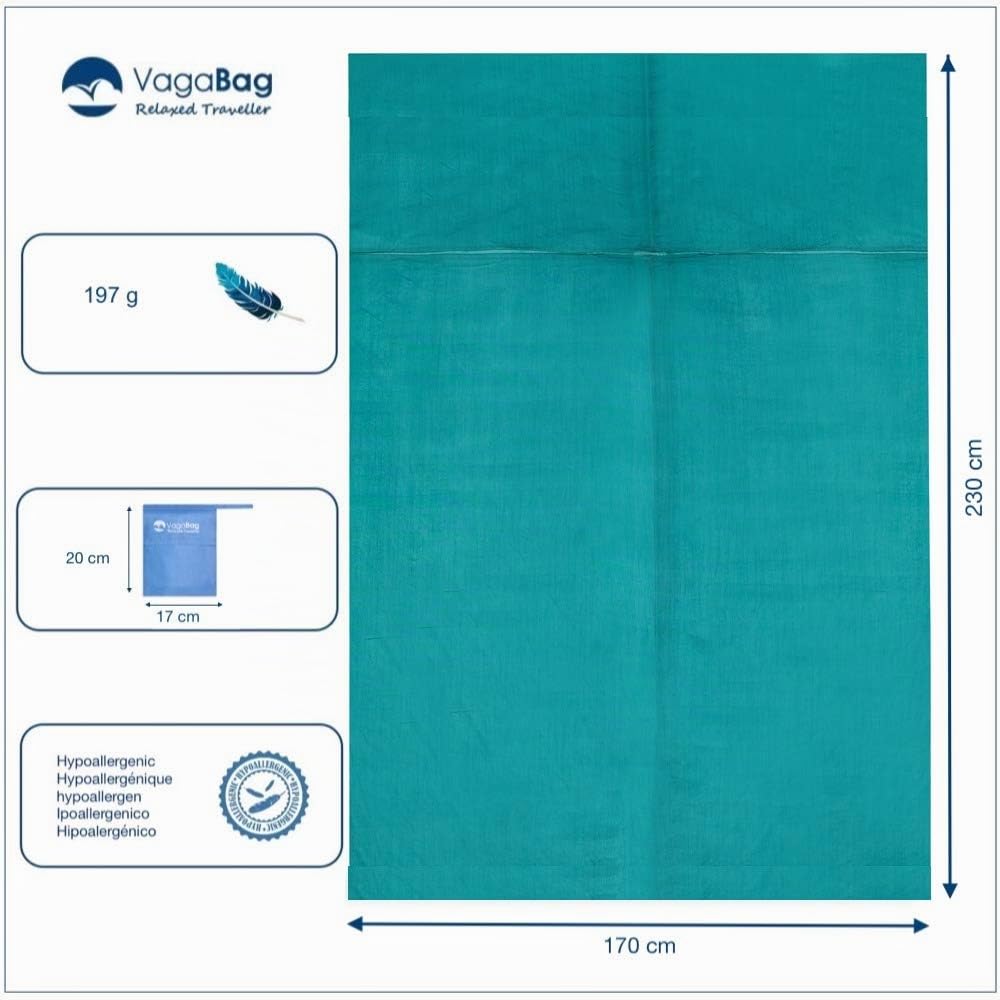Hüttenschlafsack Insektenschutz Seide - für 2 Personen - Reiseschlafsack Ultraleicht - Premium Seidenschlafsack 100% Naturseide (Smaragdgrün, 2 Pers. 170x230 cm)