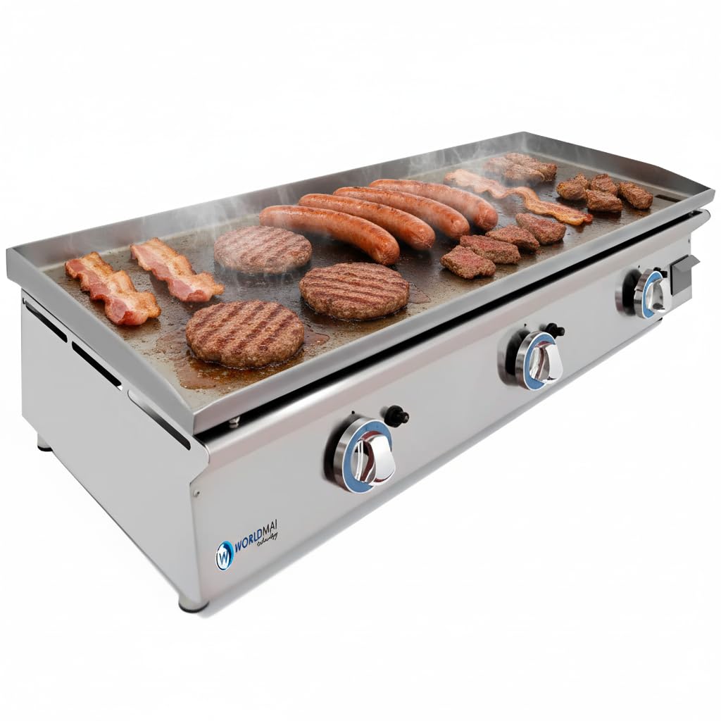 MBH – Piastra professionale a gas LUX WORLDMAI da 100 cm in acciaio laminato per la ristorazione. Fry top con struttura in acciaio inox per cucina professionale di bar e ristorante.