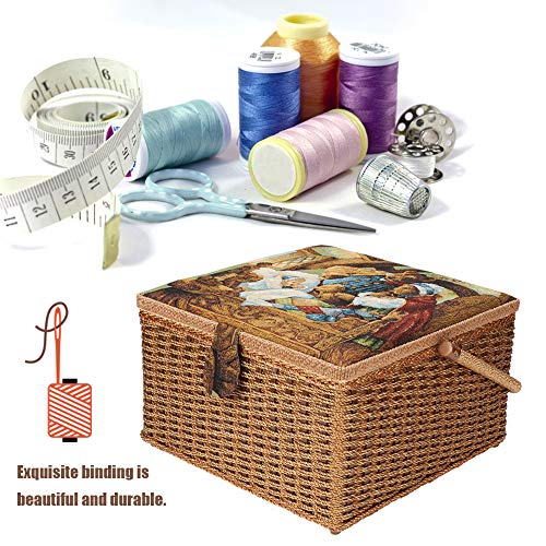 Household Hand-Woven Sewing Basket Thread Needle Scissors Storage Box Sewing Organizer with Handle