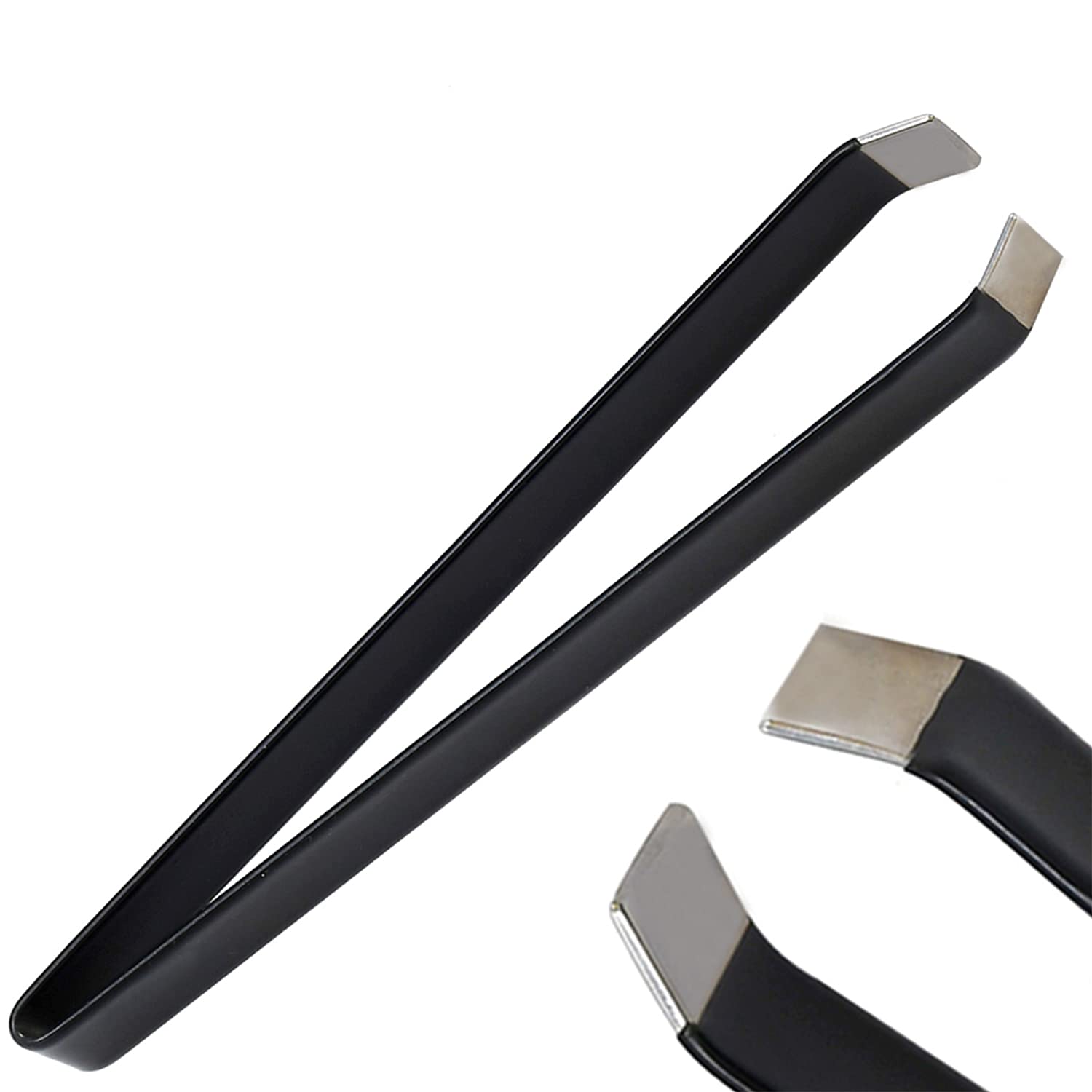 AAProTools 4.6" Tactical Black Fish Bone Tweezers Stainless Steel Flat