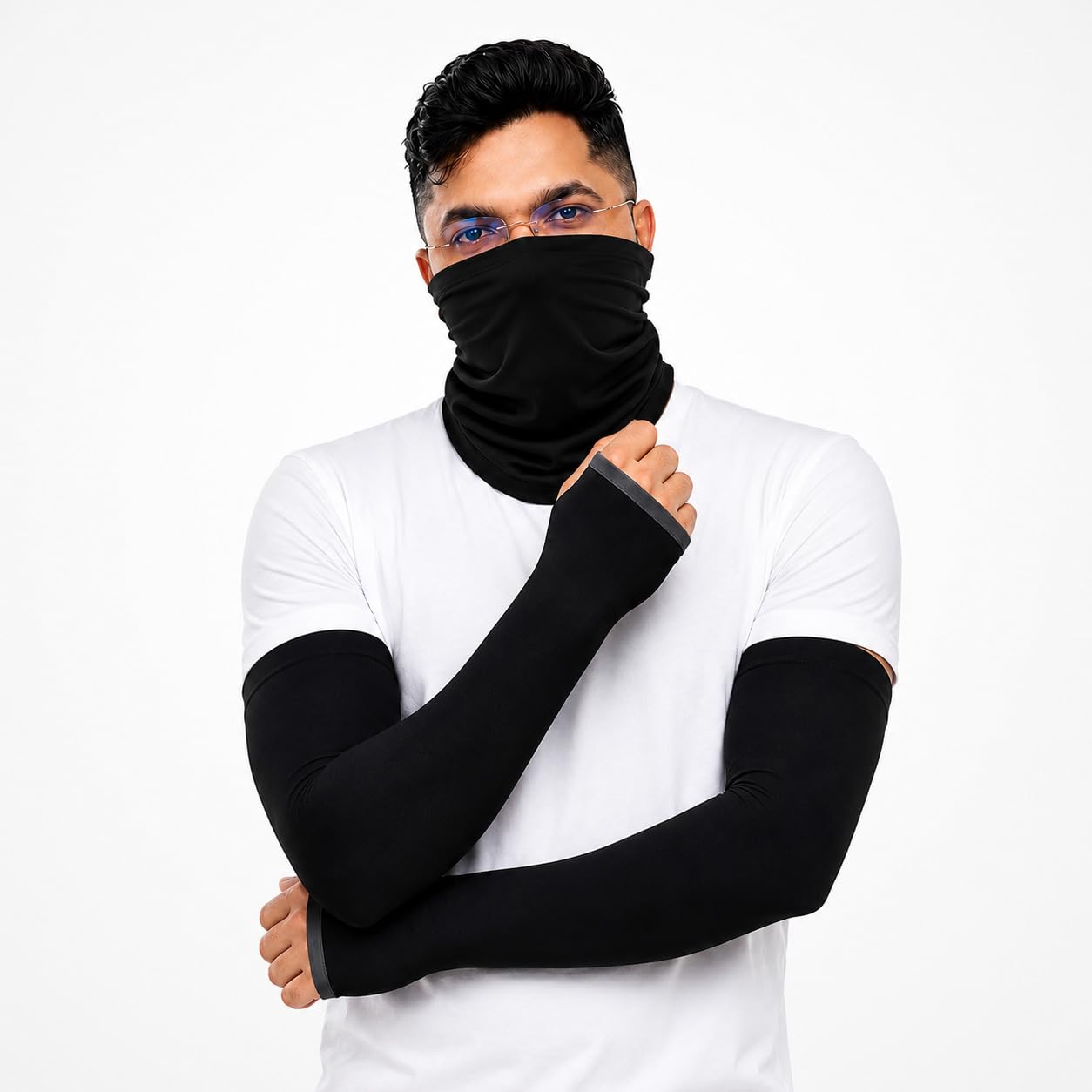 XJARVIS® Arm Sleeve & Bandana Combo for Men & Women UV Protection Hand Sleeves with Thumb Hole for Unisex Sun Protection for Running, Cricket, Hand Cover for Bike Riding-image-9