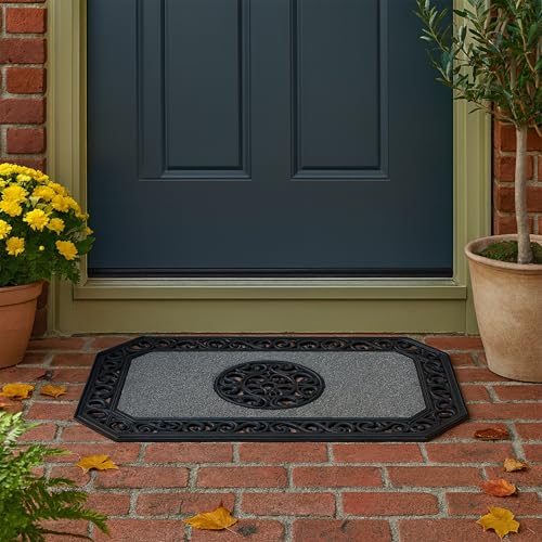 Carpido Paillasson - Tapis de propreté - Tapis de Porte intérieur - Tapis d'entrée pour l'extérieur Couvert - Tapis Coco avec Bord en Caoutchouc, Gris,...