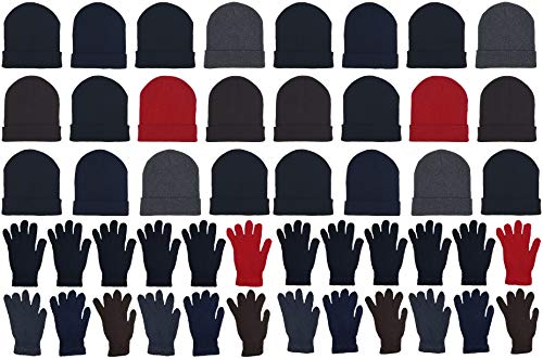 48x Winter Beanies & Gloves Combo Pack, Bulk Pack...