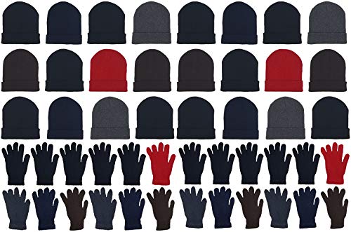 48x Winter Beanies & Gloves Combo Pack, Bulk Pack for Men Women, Warm Cozy Gift (Assorted #1)