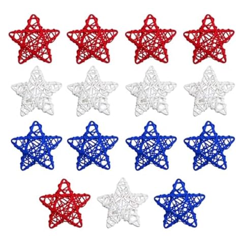 LAFANDE 4th of July Rattan Decoration, Red White Blue Shaped Wicker Balls, Crafts Natural Rattan Stars for Home Decor Independence Day Wedding Decoration Table Tree Decoration Cover