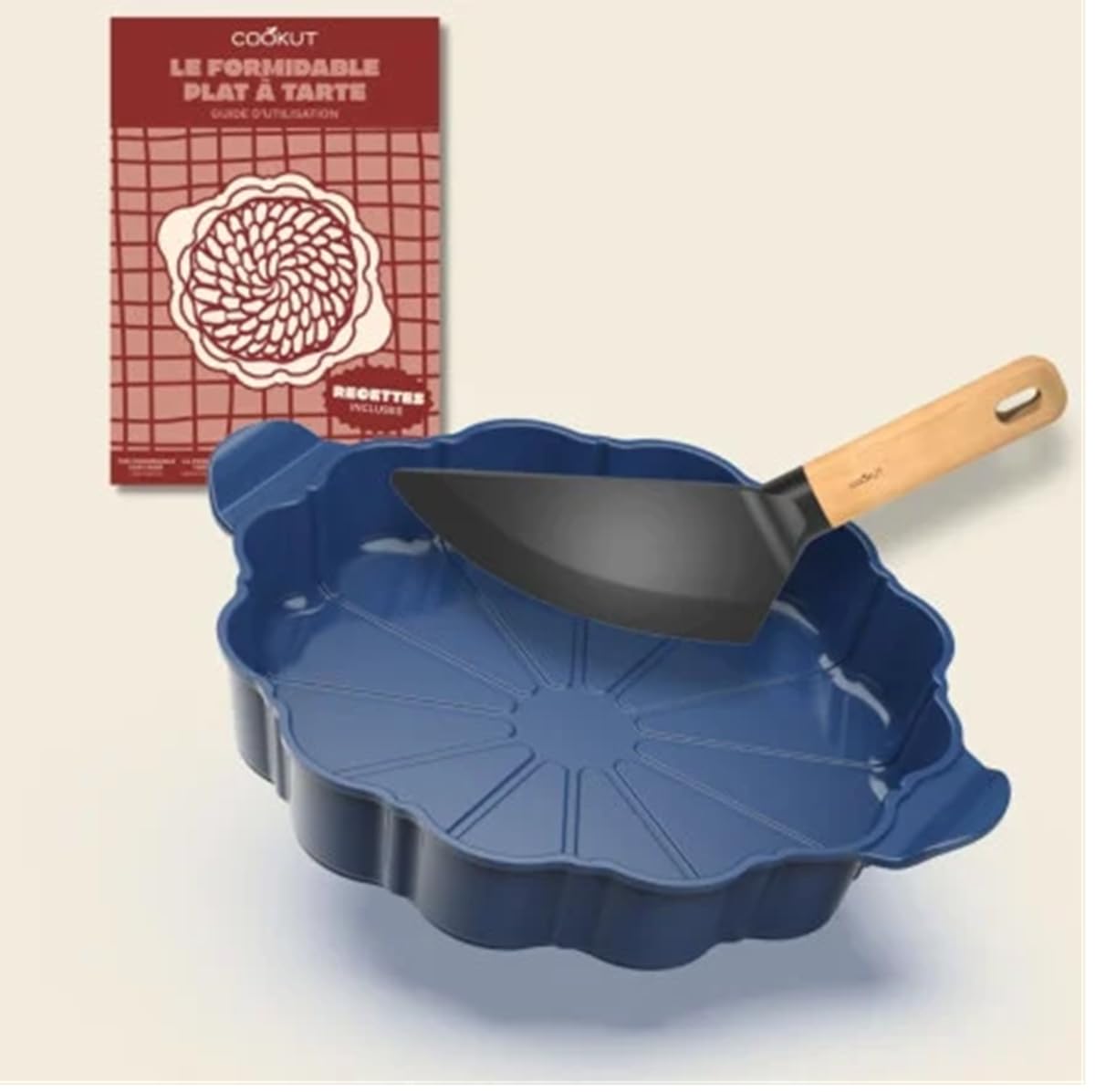 COOKUT, Le Formidable Plat à Tarte avec coupe tarte - dimension 29 cm - couleur Myrtille (bleu)