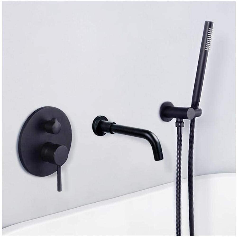 Juego de grifo de baño de latón montado en la pared + cabezal de ducha, cepillo de ducha de mano, dorado y negro