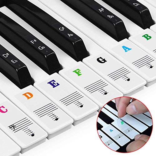 FASHIONROAD Color Piano Stickers for Keys, Removable Piano Key labels Keyboard Letters for 49/61/ 76/88 Key Keyboards