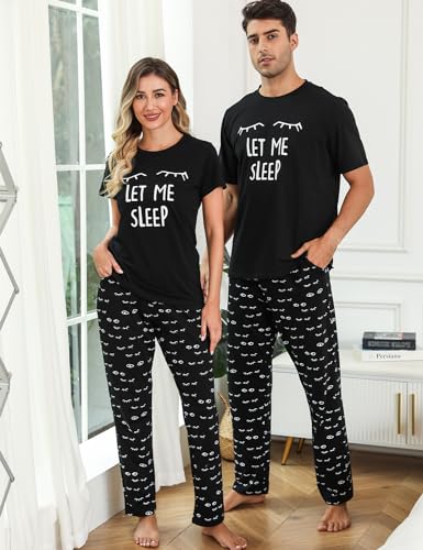 EISHOPEER Women's Pajama Set Printed Short Sleeve Top & Long Pants Sleepwear Pjs Sets3