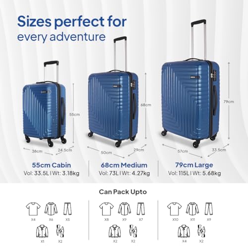 Image of American Tourister Ivy Nxt 3PCSET 4 Spinner Wheels Hard Luggage Polycarbonate Check-in Trolley Bags for Travel with Mounted TSA Lock for Unisex - Blue, Small,Medium, Large, 79 cm