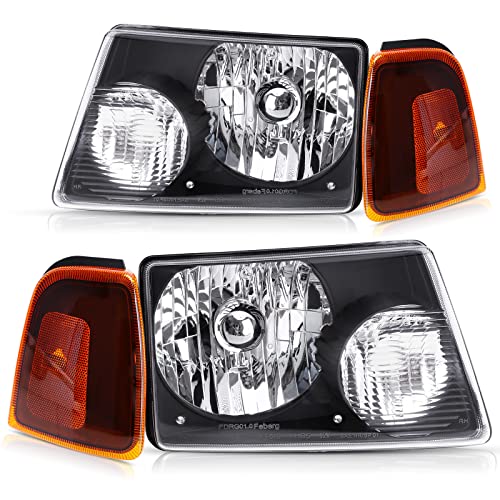POEMSEA 2001-2011 Ranger Headlight Assembly Replacement Headlights for 01-11 Ranger Driver and Passenger Side - Black Housing Crystal Clear Lens