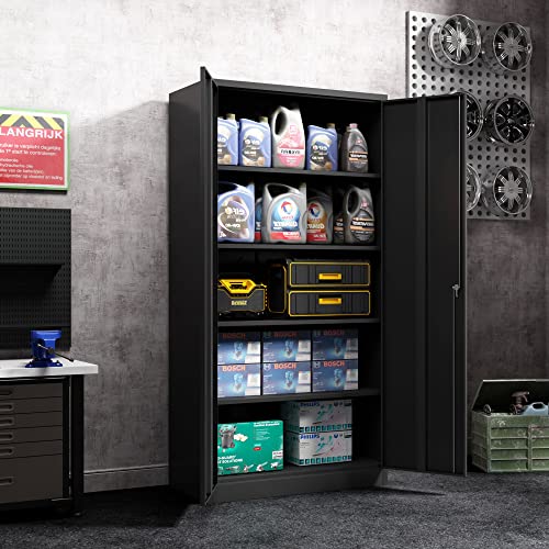Aobabo Storage Cabinet With Doors, Metal Cabinet With 4 Shelves,Assembley Required (72'' Tall, Black)… #TOP1