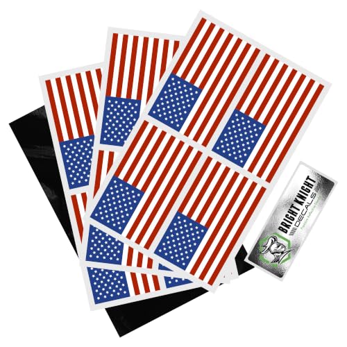 Image of Bright Knight Decals 2x1 inch Colored Reflective American Flag Stickers, 12pcs