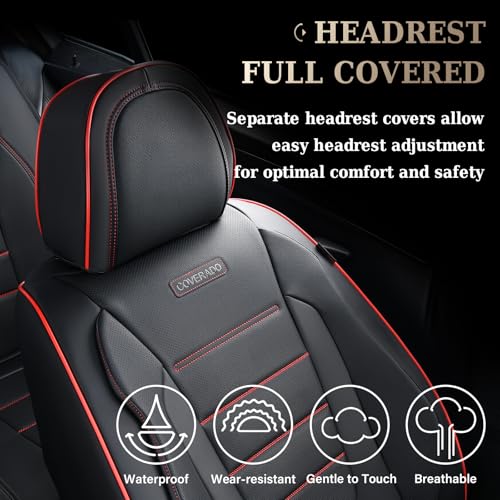 Image of Coverado Seat Covers, Car Seat Covers Front Seats, Car Seat Cover, Car Seat Protector Waterproof, Car Seat Cushion Nappa Leather, Seat Covers for Cars Carseat Cover Universal Fit for Most Cars-Redline