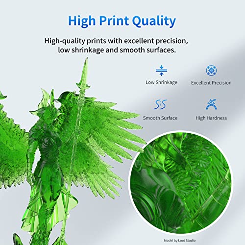 Image of ANYCUBIC 3D Printer Resin, 405nm SLA UV-Curing Resin with High Precision and Quick Curing & Excellent Fluidity for LCD 3D Printing (Clear Green, 1kg)