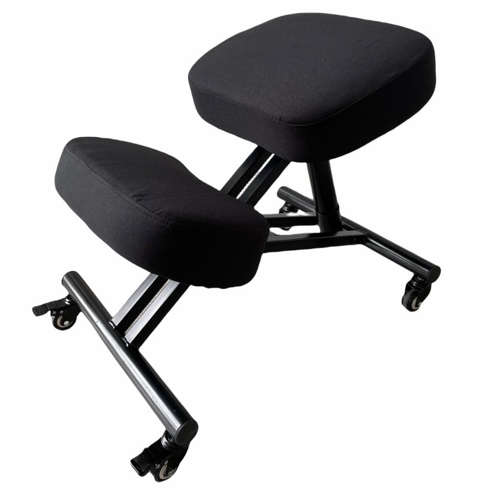 BLACK POINT O'KNEEL Basic Silla Ergonómica Profesional para arrodillarse de Lino para Oficina y Hogar, Silla Ergonómica de Rodillas. Silla Ergonómica (Funda de Lino Negro incluida)