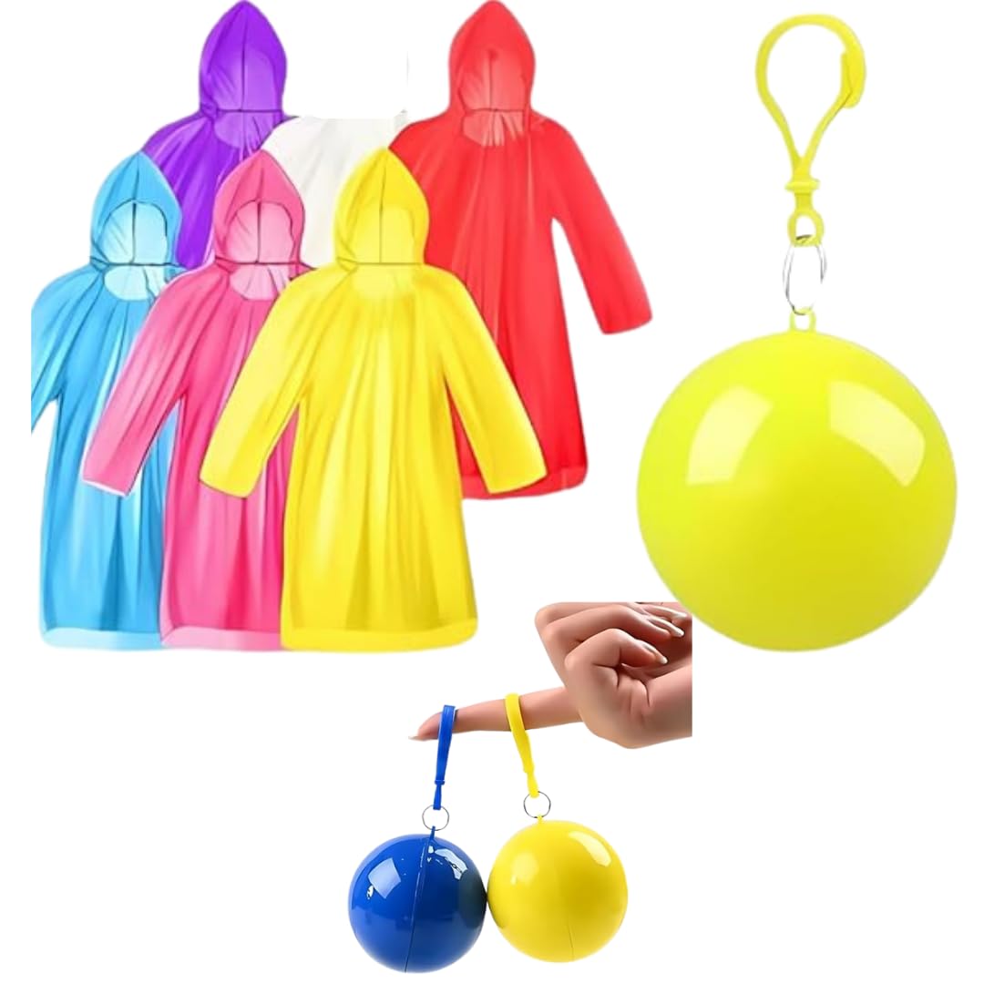 Ball Raincoat Emergency Rain Poncho, Disposable Waterproof Raincoats Compact & Lightweight | Unisex Free Size for Travel, Camping, Hiking & Outdoor Multicolor [Pack Of 1]