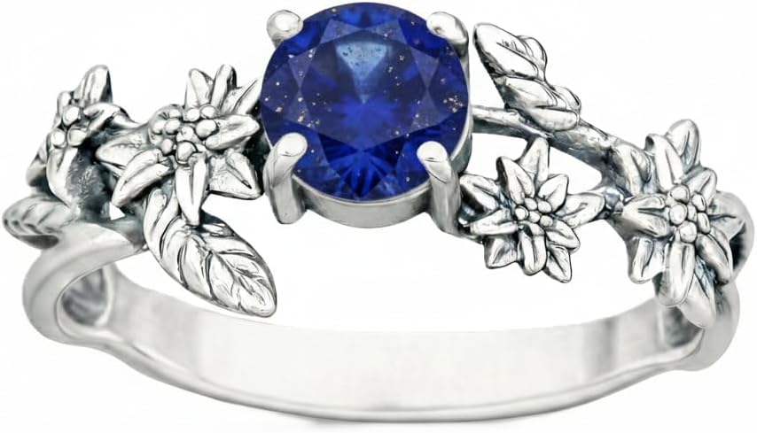 Vintage Birthstone Ring in 925 Sterling Silver | Round Cut Gemstone Ring | Floral Art Deco Statement Ring | Handmade Victorian Jewelry Gift for Her and Him | Nature-Inspired Unisex