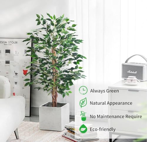Image of VRB Dec 1 Pcs (5 FT) Artificial Plants with Pot Plants Leaves Tree Tropical Bougainvillea Faux Areca Plants Indoor Real Touch Monstera,Banana Plant for Home (Artificial Ficus Plant with Pot)