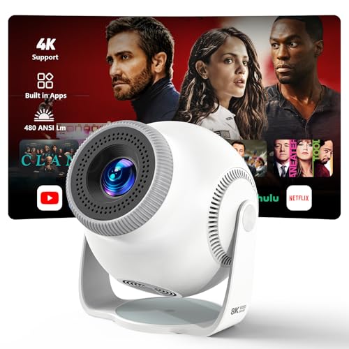 [App intégrée] Mini Projecteur Portable WiFi 6 et Bluetooth 5.4, 480 ANSI Lumens, Vidéoprojecteur 1080P et Décodage 4K, Projecteur Vidéo pour Chambre,...