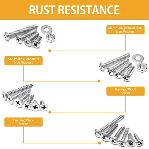 #6#8 Phillips Drive Wood Screws Truss, Flat and Pan Head Self Tapping Screws Assortment Kit, VIGRUE 445PCS Self Tapping Screws, Length 1/2" to 1-1/2", Alloy Steel
