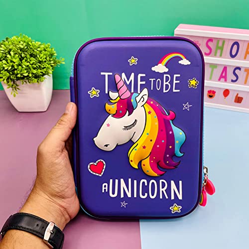Image of Party Propz Polyester Unicorn Hard Case Pouch, Unicorn Pencil Box Stationery Box Pencil Case Pencil Case For Boys & Girls Pencil Pouch 3D Hardtop Eva Pencil Case, Multicolor