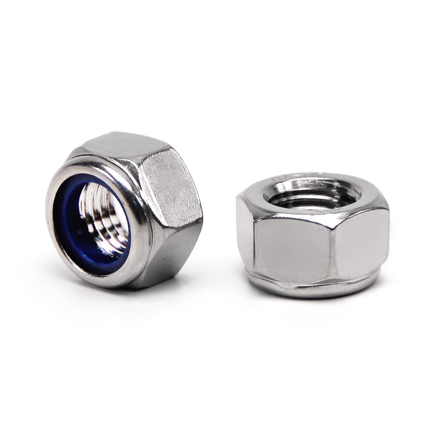 Yinpecly M20 x 2.5mm Nylon Insert Hex Lock Nuts for Machinery Shipbuilding, 304 Stainless Steel, No Surface Treatment, Silver Tone 2Pcs