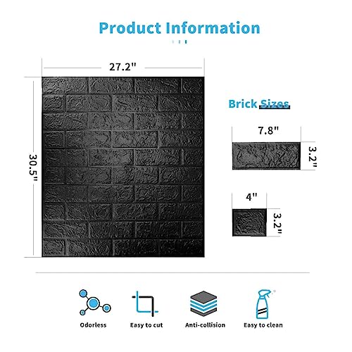 Image of STL Brick Wallpaper - Self Adhesive Pe Foam Brick Design 3D Wall Stickers /Diy Wallpaper For Home Hotel Living Room Bedroom & Cafe ( 70 X 77 Cm, Appx. 5.8Sq Feet) (Black)