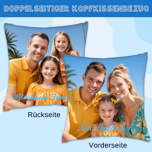 JONZIN Kissen mit Foto Bedrucken Lassen - Selbst Gestalten Kissen Personalisiert Doppelseitiger FotoKissen-Bezug 100% Polyester Personalisierte Geschenke Mann Frau (40 × 40 cm)