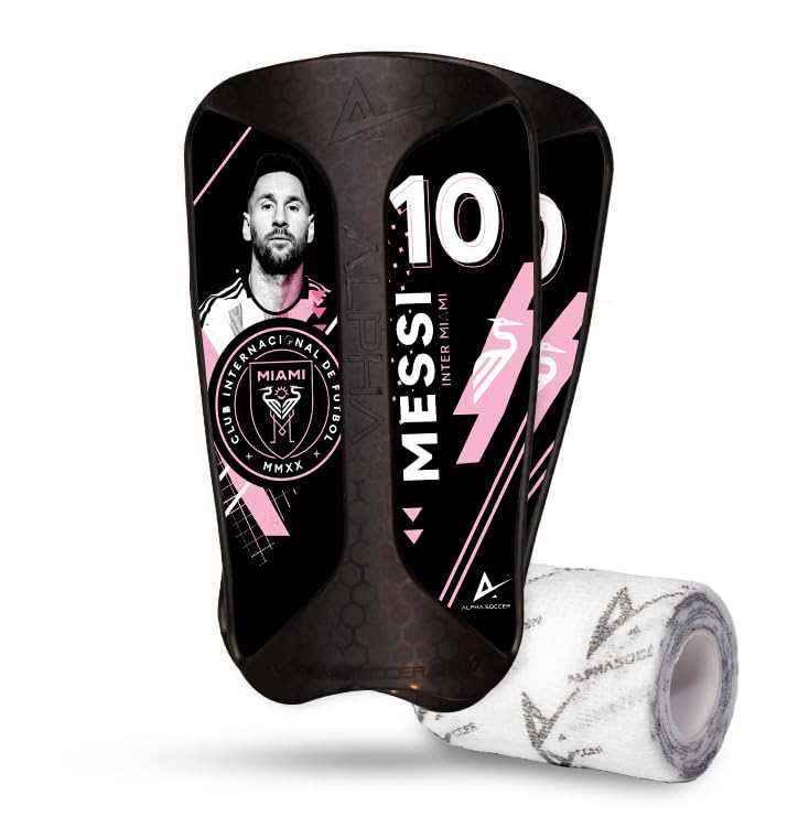 Shin Guards - Football Gear, Lightweight Shin Guards Set with Alpha Wrap (S/M, Messi Inter Miami Stickers)-image-15