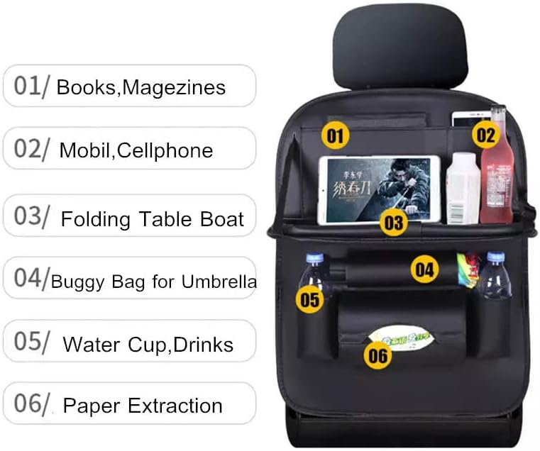 EAQ 2 Pack Car Back seat Organizer with Foldable Table Tray, PU Leather Car Back seat Organizer for Babies Toys Storage with Foldable Dining Table Holder Pocket