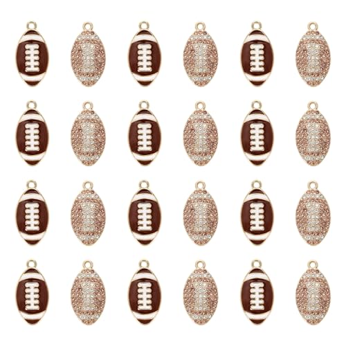 WATMTIN 24 Pcs Football Charms for Jewelry Making Enamel Rhinestone Football Pendant for Necklace Bracelet Earrings Making DIY Crafts Gift for Sports Day Birthday Baby Shower Wedding