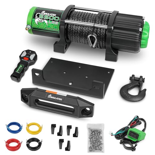 Image of STIMULATER 5500LB ATV /UTV Winch,12V Electric Winch,Winch with 1 /4'' x 50' Synthetic Rope,with Wireless Remote and Wired Switch,with Hawse Fairlead&Hook,IP67 Waterproof,Suitable for Most ATVs and UTVs