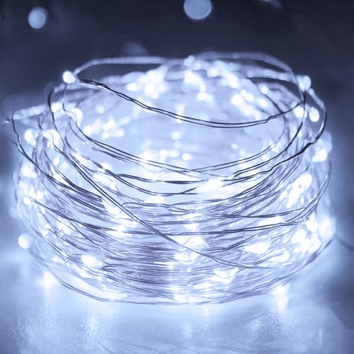 litogo Catena luminosa con timer a batteria, 3 m, 30 LED, per interni, impermeabile, filo di rame, luci alimentate a batteria (batteria AA), per feste, Natale, matrimonio, bianco freddo