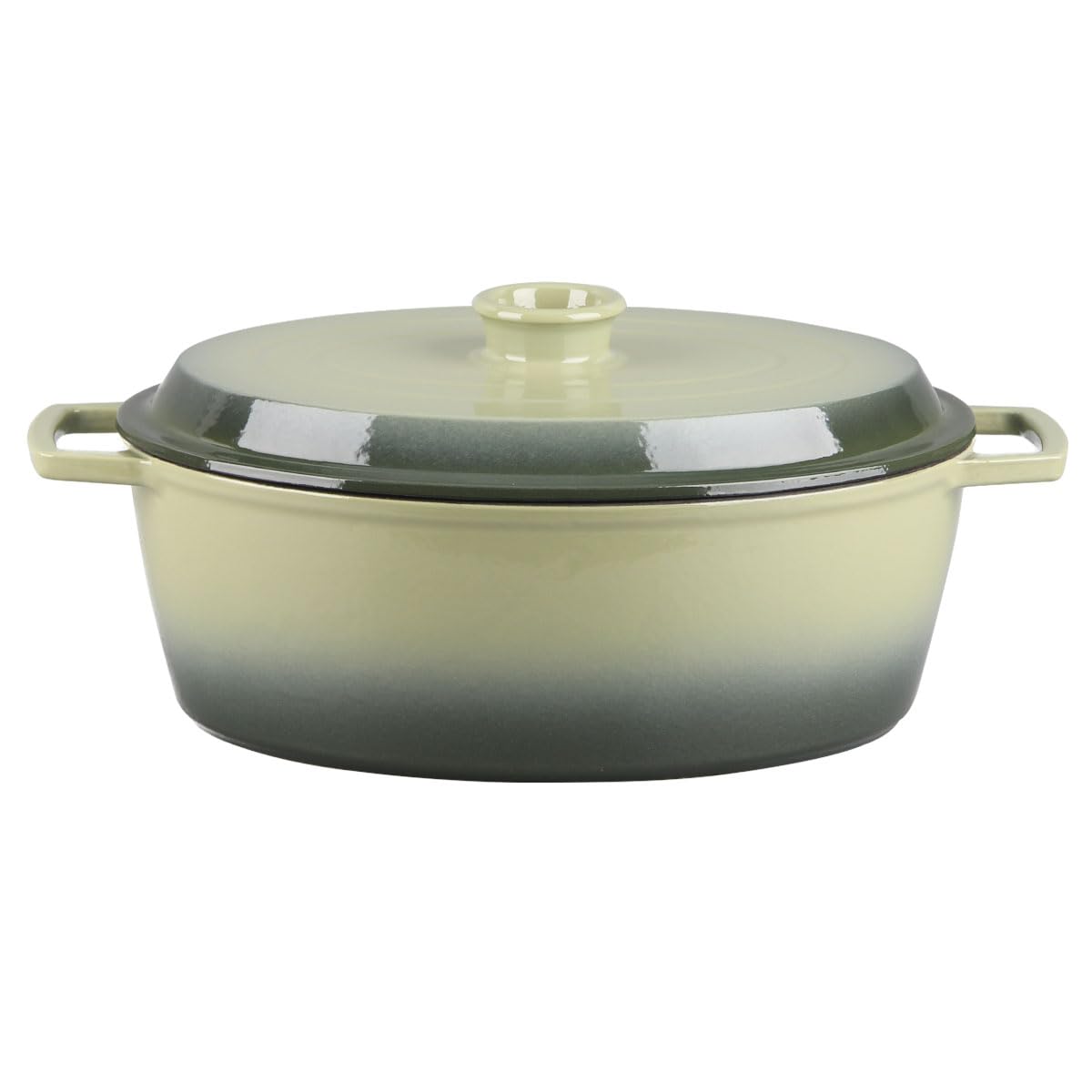 Cazuela de Hierro Fundido Ovalado Masseiron Olivine, 33 cm | Hierro fundido esmaltado 100%, tapa con picos, compatible inducción y horno, esmalte 3 capas, 7 L, fácil limpieza