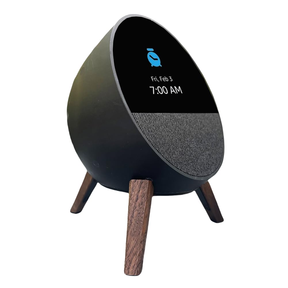 Wooden Stand with Slicone Pad Feets for Echo Spot, Wood Tripod Stand with Ellipse Metal Frame for Alexa Echo Spot,Desk Holder Mount Stand for Echo Spot (2024 Release)