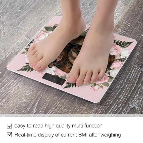 Báscula digital para baño con diseño de gato y rosas miniatura 5