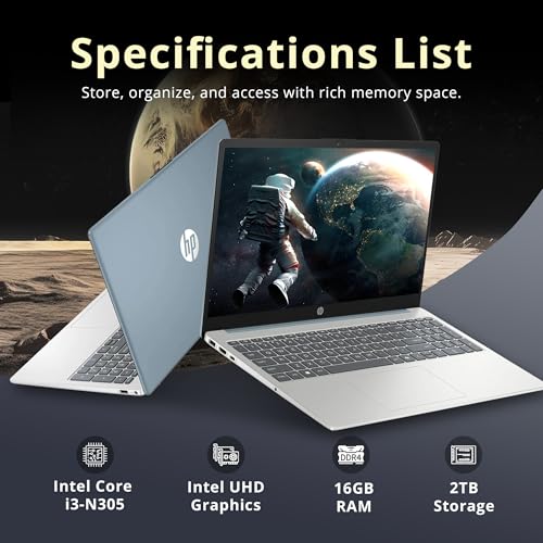 Image of HP 15.6 inch FHD Touchscreen Laptop, Intel i3-N305, 16GB DDR4 RAM, 2TB Storage(1TB SSD+1TB Docking Station Set), Intel UHD Graphics, Number Pad, 720p HD Camera, Wi-Fi 6, Win 11 Pro, Moonlight Blue