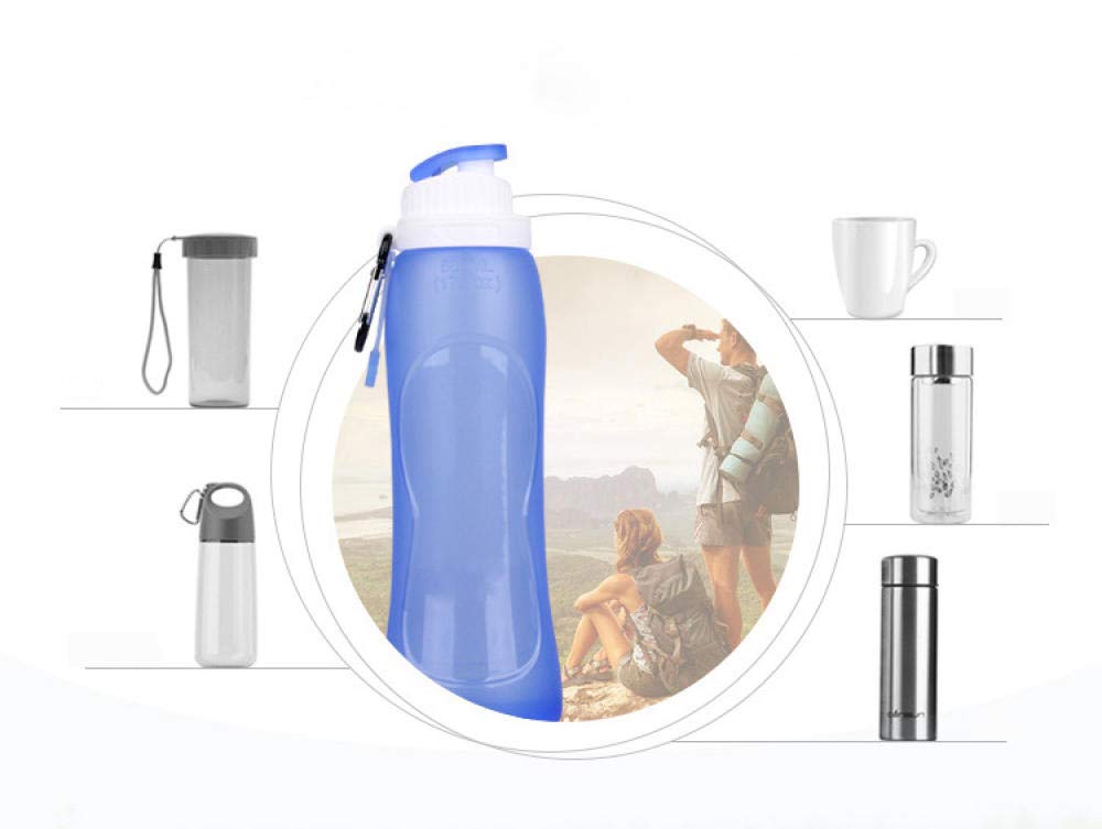 Botella de agua de silicona plegable creativa de 500 ml para deportes, camping, viajes, mi botella de bicicleta de plástico, color: rojo (color: azul)