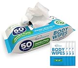 XL Body Wipes (50 Count) + 4 Travel Bath Wipes - 9" x 12" No Rinse Thick Cleansing Shower Wipes, Dis