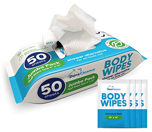 Xl Body Wipes (50 Count) + 4 Travel Bath Wipes - 9" X 12" No Rinse Thick Cleansing Shower Wipes, Disposable Washcloths For Adults With Aloe Vera & Vitamin E For Bathing, Camping, Elderly Incontinence #TOP2