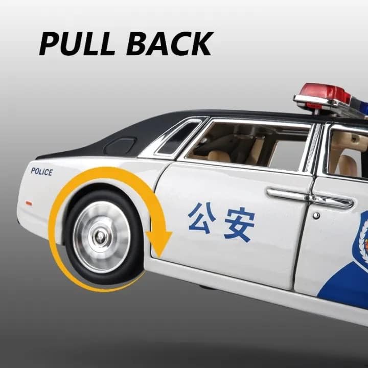 Image of 1:24 Scale Big Rolls-Royce Phantom Police Toy Car | Metal Pullback Diecast Car for Kids with Openable Doors, Sound|Light Effects Toy for Car Enthusiasts|Color As Per Available