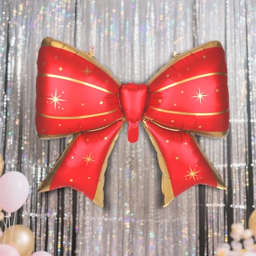 Image of 4Pcs Giant Bow Balloons, 97.5cm /38in Big Elegant Coquette Theme Balloons for Birthday Wedding Engagement & Party Large Decorations Bridal & Bachelorette Supplies (Star Dot Red)