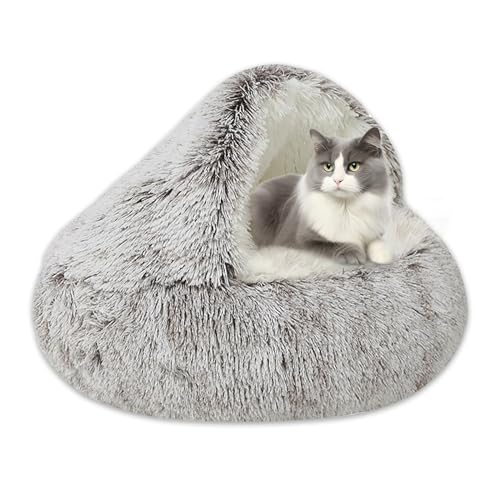 YIGAARUI Calming Dog Bed Fluffy Plush Pet Bed under 10kg,Large Cave Dog Bed Washable Non-Slip Cat Nest Pod Windproof,Cozy Indoor Cave Bed For Kitten Dog Non-slip Bottom (coffee