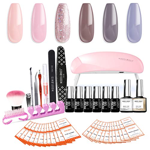 Modelones Gel Nail Starter Kit with Mini LED Nail Dryer with 6 7ml