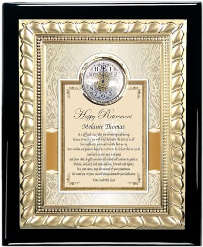AllGiftFrames Custom Retirement Gift Plaque Employee Coworker boss Friend Service Award Retiree Wall Timekeeper time Piece Engraved Trophy Personalized Message